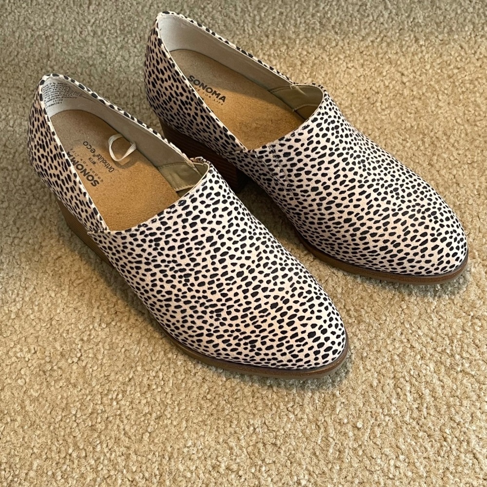 Sonoma Goods For Life Cheetah Block Heel Booties Tan Black Leopard 7.5 Excellent